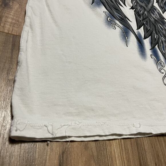 Affliction Signature Georges St Rush White T-Shirt Y2K Distressed Men 2XL STAINS - Picture 15 of 16